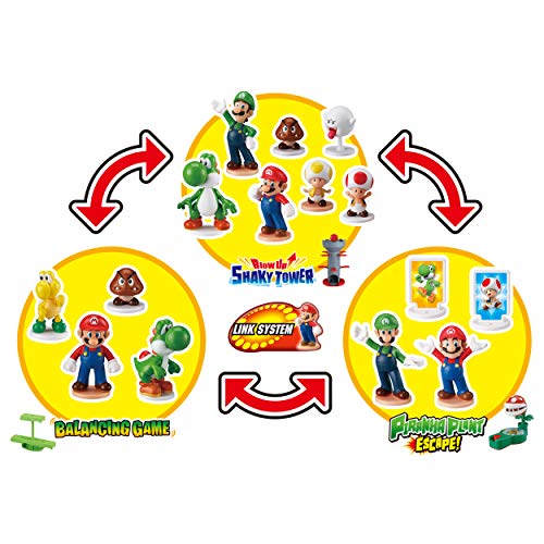 Epoch Games Super Mario Blow Up! Shaky Tower Balancing Game, Tabletop Skill and Action Game with Collectible Action Figures