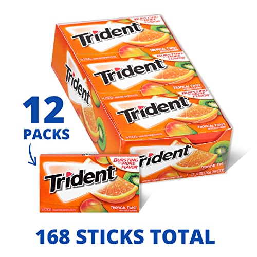 Trident Tropical Twist Sugar Free Gum (168 Total Pieces), 14 Count (Pack of 12)