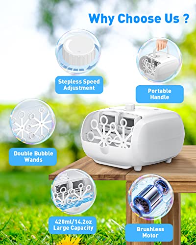 Bubble Machine - 16 Wands 8000+ Bubbles/min Bubble Machine for Kids and Toddlers - 14.2oz Large Capacity Bubble Blower - Automatic Bubble Maker - Bubble Toys for Parties, Wedding, Birthday