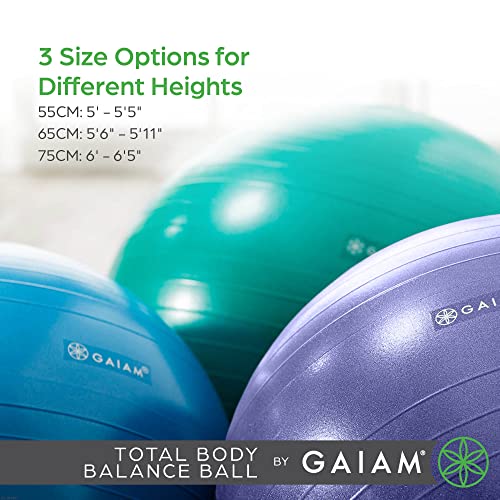 Gaiam 05-52205 Total Body Balance Ball Kit - Includes 75cm Anti-Burst Stability Exercise Yoga Ball, Air Pump and Workout Video - Blue