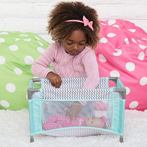 Adora Baby Doll Crib Gender Neutral Zig Zag Designed Playpen Bed Toy with Carry Bag for Baby Dolls up to 16 Inches 218603