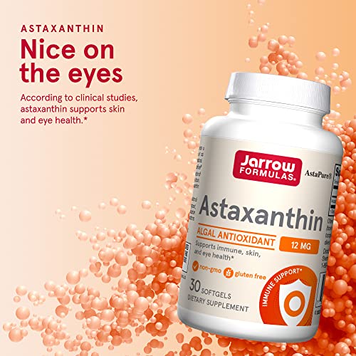 Jarrow Formulas Astaxanthin Supplement 12 mg - 30 Softgels - Natural Antioxidant Carotenoid - Immune, Skin, Joint, Eye Health Support - 30 Servings (Packaging May Vary)