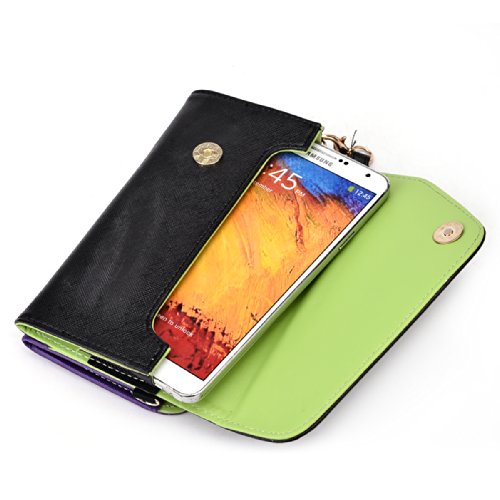 Kroo Clutch Wallet with Wristlet and Crossbody Strap for Smartphones or Phablets up to 5.7 Inch - Carrying Case - Frustration-Free Packaging - Black and Purple