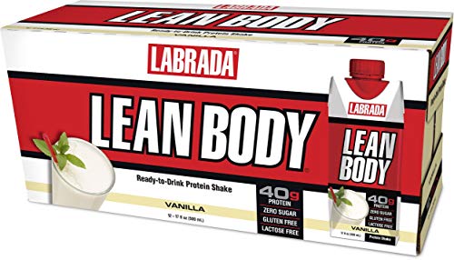 Lean Body Ready-to-Drink Vanilla Protein Shake, 40g Protein, Whey Blend, 0 Sugar, Gluten Free, 22 Vitamins and Minerals, (Recyclable Carton and Lid - Pack of 12) LABRADA