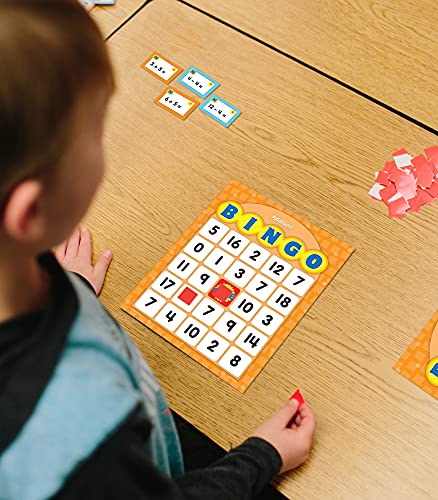 Carson Dellosa Addition and Subtraction Bingo Board Games—Kids Bingo Games With 36 Double-Sided Game Cards, Bingo Chips, 100 Calling Cards, Answer Mat, 3-36 players, Ages 5+