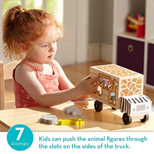 Melissa and Doug Animal Rescue Shape-Sorting Truck - Wooden Toy With 7 Animals and 2 Play Figures -Vehicle Toys For Toddlers