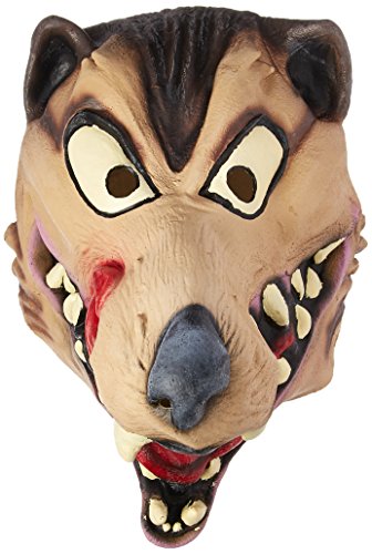 Disguise Men's Hungry Wolf Latex Costume Mask, Brown/Beige/Black/Red, Adult