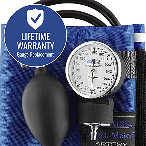 MABIS MatchMates Manual Blood Pressure Monitor Kit Aneroid Sphygmomanometer with Calibrated Nylon Cuff and Oversized Carrying Case, Adult, Royal Blue
