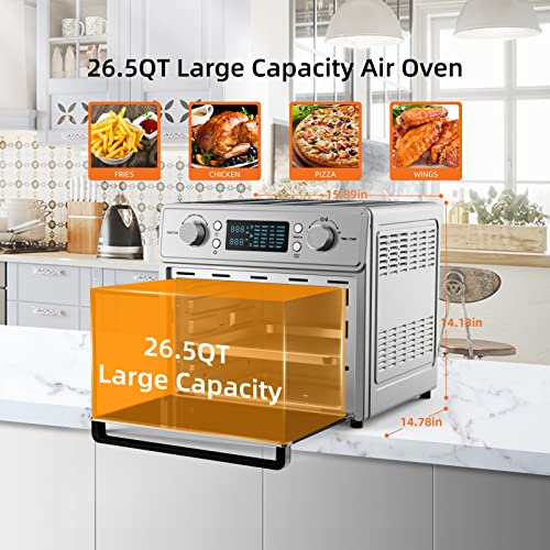 leiko Air Fryer Toaster Oven Combo, 16 QT capacity and Convention Countertop, with microwaveandair fryer androastandbakeandthaw andreheat 24-1 function, Stainless Steel, Silver, 1700W.
