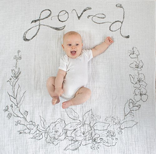Amazing Baby Swaddle Studio Milestone Muslin Blankets, Set of 3, Loved Wreath, Black