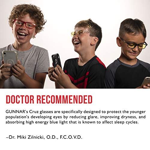 GUNNAR - Premium Gaming and Computer Glasses for Kids (age 12+) - Blocks 35% Blue Light - Cruz, Onyx, Clear Tint