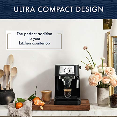 De'Longhi Stilosa Manual Espresso Machine, Latte and Cappuccino Maker, 15 Bar Pump Pressure + Milk Frother Steam Wand, Black / Stainless, EC260BK, 13.5 x 8.07 x 11.22 inches