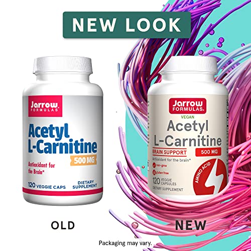 Jarrow Formulas Acetyl L-Carnitine 500 mg - Antioxidant Protection for the Brain - Supports Energy Production and Metabolism - Heart and Cardiovascular Health - 120 Veggie Capsules (PACKAGING MAY VARY)