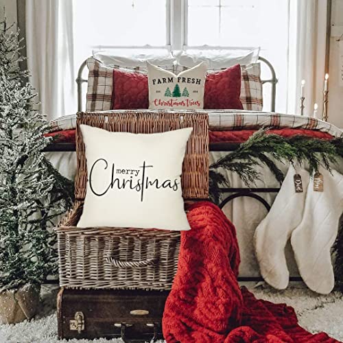Allorry Christmas Pillow Covers Merry Christmas Throw Pillow Decorative Beige Cotton Cloth Linen Cloth Pillow Cover Sofa Cover Decorative Rectangle Length 18X18 inches