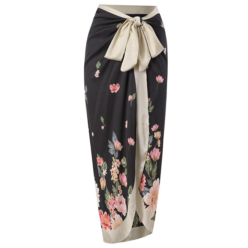 Women Swimsuits Abstract Printing Notched Square/V Neck Floral Vacation One Piece with Cover Up