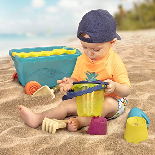 B. toys – Wavy-Wagon – Travel Beach Buggy (Sea Blue) with 11 Funky Sand Toys – Phthalates and BPA Free – 18 m+