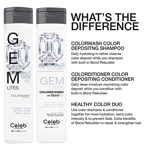 Celeb Luxury Gem Lites Colorditioner, Semi-Permanent Professional Hair Color Depositing Conditioner, Silvery Diamond, 8.25 Fl Oz (Pack of 1)