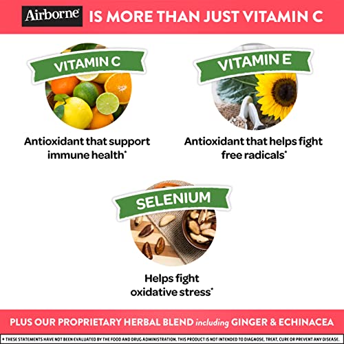 Airborne Vitamin C 750mg (per serving) - Assorted Fruit Gummies (63 count in a bottle), Gluten-Free Immune Support Supplement With Vitamins C E, Selenium