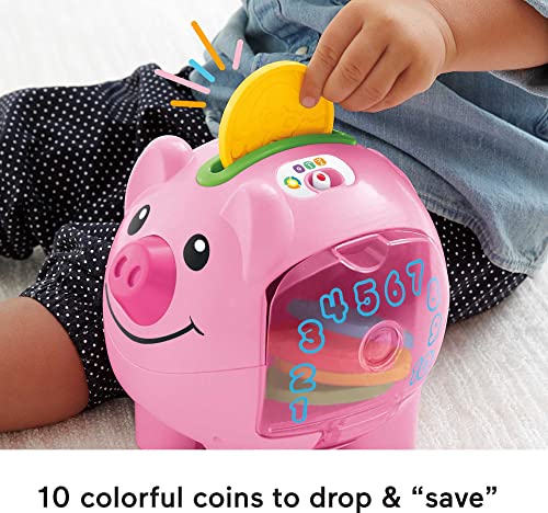 Fisher-Price Laugh and Learn Baby Learning Toy Smart Stages Piggy Bank With Music and Phrases For Infant To Toddler Ages 6+ Months