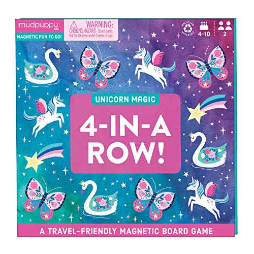 Mudpuppy Unicorn Magic 4-in-a-Row Magnetic Board Game - Colorful Strategy Game for Kids Ages 5-10, 2plus Players - Compact and Magnetic Design, Ideal Travel Activity for Kids, Instructions Included