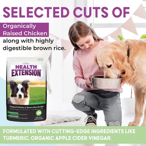 Health Extension Dry Dog Food, Natural Food with Added Vitamins and Minerals, Suitable for Puppies and Dogs, Original Chicken and Brown Rice Recipe (15 Pound / 6.8 kg)