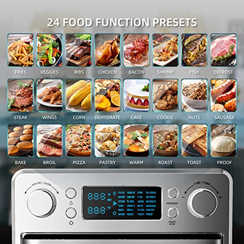 leiko Air Fryer Toaster Oven Combo, 16 QT capacity and Convention Countertop, with microwaveandair fryer androastandbakeandthaw andreheat 24-1 function, Stainless Steel, Silver, 1700W.