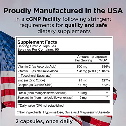 Viteyes AREDS 2 Eye Vitamins, Classic Macular Support, Natural Allergen Free Capsules with Vitamin E, Vitamin C, Zinc, Copper, Lutein and Zeaxanthin, Eye Doctor Trusted, Manufactured in The USA, 180 Ct