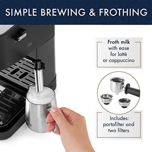 De'Longhi Stilosa Manual Espresso Machine, Latte and Cappuccino Maker, 15 Bar Pump Pressure + Milk Frother Steam Wand, Black / Stainless, EC260BK, 13.5 x 8.07 x 11.22 inches