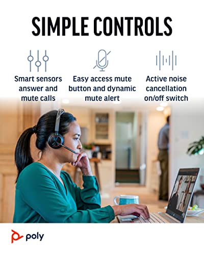 Poly Voyager Focus 2 UC Wireless Headset with Microphone and Charge Stand (Plantronics) - Active Noise Canceling (ANC) - Connect PC/Mac/Mobile via Bluetooth -Works w/Teams, Zoom and More-Amazon Exclusive
