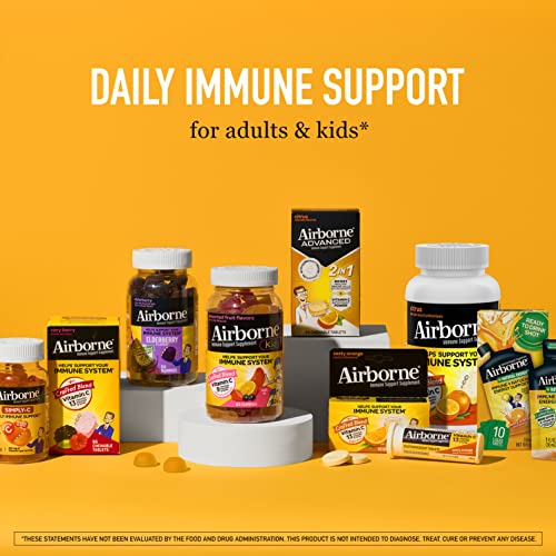 Airborne 1000mg Chewable Tablets with Zinc, Immune Support Supplement with Powerful Antioxidants Vitamins A C and E - 200 Tablets, Citrus Flavor