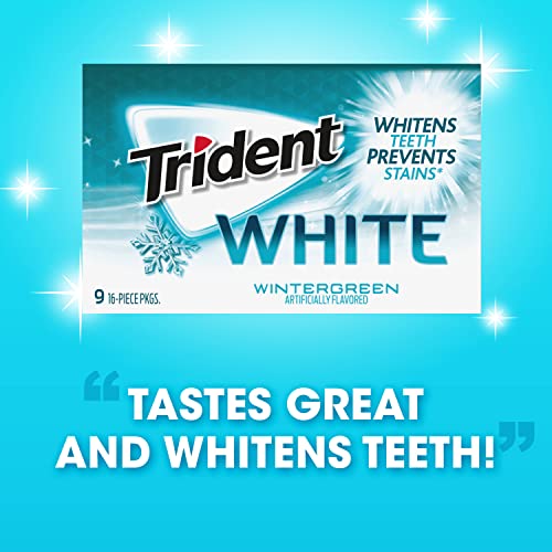 Trident White Wintergreen Sugar Free Gum, 9 Packs of 16 Pieces (144 Total Pieces)
