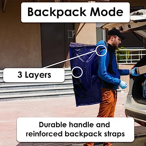 Innovative Haus Extra Large Heavy Duty Blue Moving Bag with Zipper and Strong Handles. Durable Backpack Straps On the Bottom. Space Saving Design Folds Flat for Easy Storage. Perfect for College Dorm Rooms. Great Alternative to Moving Box. 4 Pack