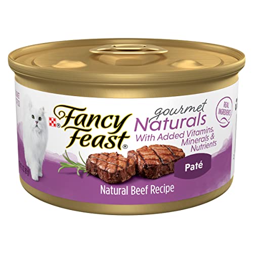 Purina Fancy Feast Pate Wet Cat Food Gourmet Naturals Beef Recipe With Added Vitamins, Minerals and Nutrients - (12) 3 oz. Cans