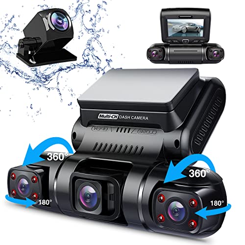 PRUVEEO Dash Cam, 4 Channel Quad Camera Front, Left, Right and Rear, Front and Rear Inside, GPS, 256 Gb Max, Not Include SD Card
