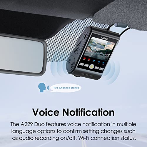 Dash Cam Front and Rear VIOFO 2K + 2K 5GHz Wi-Fi GPS Dual Dash Camera for Cars, 2.4” LCD, Buffered Parking Modes, Voice Notification, WDR Super Night Vision, Motion Detection, Emergency Lock(A229 Duo)