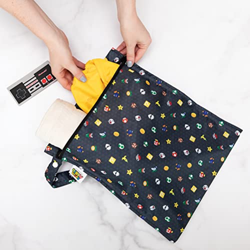 Bumkins Waterproof Wet Bags for Baby, Disney Nintendo Super Mario, Travel, Swimsuit, Cloth Diapers, Pump Parts, Gym Clothes, Toiletries, Strap to Stroller, Zipper Reusable Bag