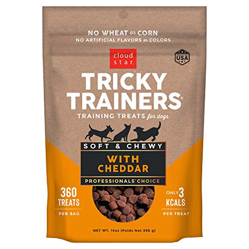 Cloud Star Tricky Trainers Chewy Low Calorie Dog Training Treats, Made in the USA Wheat and Corn Free, Soft Puppy Bites 14 oz Cheddar