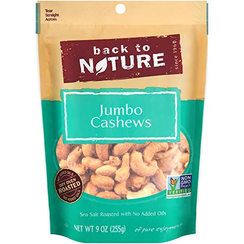 Back to Nature Nuts, Non-GMO Sea Salt Roasted Jumbo Cashews, 9 Ounce (Pack of 9)