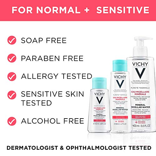 Vichy Pureté Thermale One Step Micellar Water Face Toner and Makeup Remover, Alcohol Free Facial Cleanser with Vitamin B5, Non-Drying for Sensitive Skin