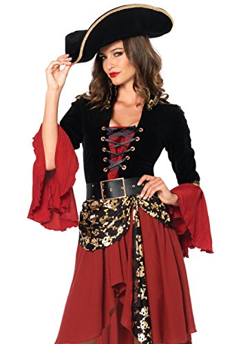 Leg Avenue Women's 2 Pc Cruel Seas Pirate Captain Dress Adult Sized Costumes, Black/Burgundy, Large US