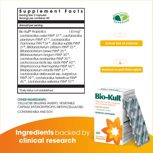 Bio-Kult Advanced Probiotics -14 Strains, Probiotic Supplement for Adults, Lactobacillus Acidophilus, No Need for Refrigeration, Non-GMO, Gluten Free -Capsules,120 Count (Pack of 1)