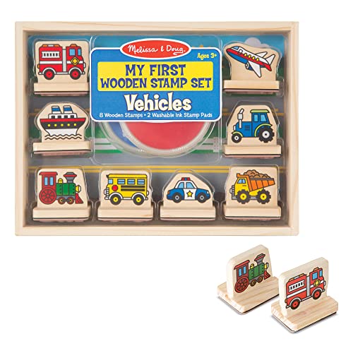 Melissa and Doug My First Wooden Stamp Set - Vehicles - Kids Art Projects, Stamps With Washable Ink, Vehicle Toys For Kids Ages 4+