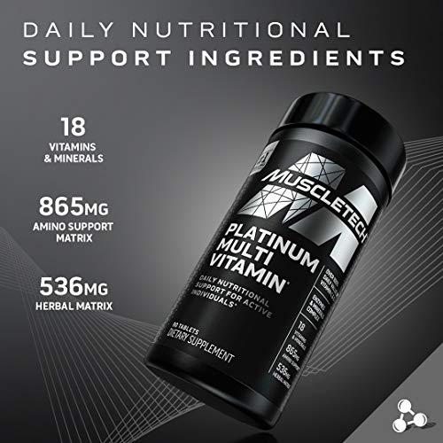 Muscletech Multivitamin for Men and Women Platinum Multivitamin | Vitamin C for Immune Support | 18 Vitamins and Minerals | Vitamins A C D E B6 B12 | Daily Workout Supplements | Multivitamins, 180 ct