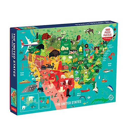 Mudpuppy 1000 Piece United States Jigsaw Puzzle for Adults and Families, USA Family Puzzle with Vibrant Illustrations of The Attributes of The 50 States, One Size (9780735353244)