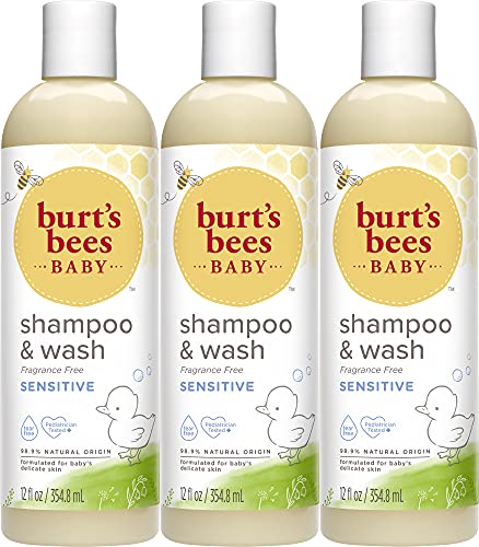 Burt's Bees Baby Shampoo and Wash, Fragrance Free and Tear Free Baby Soap - 12 Ounce Bottle - Pack of 3