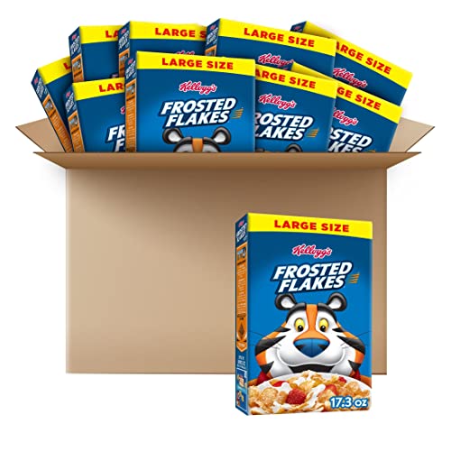 Frosted Flakes Breakfast Cereal, 8 Vitamins and Minerals, Kids Snacks, Large Size, Original, 10.8lb Case (10 Boxes)