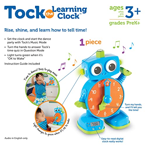 Learning Resources Tock The Learning Clock - 1 Piece, Ages 3+ Educational Talking and Teaching Clock, Toy Clock for Toddlers, Educational Toys for Kids