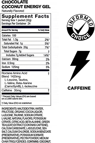 GU Energy Roctane Ultra Endurance Energy Gel, Quick On-The-Go Sports Nutrition for Running and Cycling, Chocolate Coconut (24 Packets)