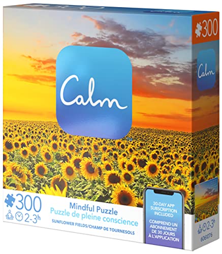 300-Piece Calm Jigsaw Puzzle for Relaxation, Stress Relief, and Mood Elevation, for Adults and Kids Ages 8 and up, Sunflower Fields