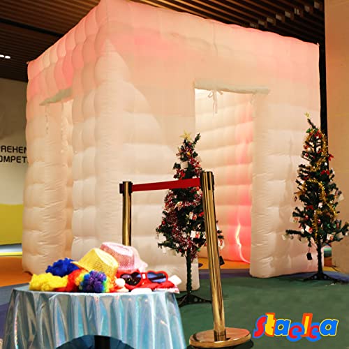 Portable Inflatable Photo Booth Enclosure (White, Two Doors, 8.2x8.2x8.2ft), staelea Inflatable LED Photo Booth Tent with Air Blower and Remote Controller, Photo Booth Backdrop for Wedding Event